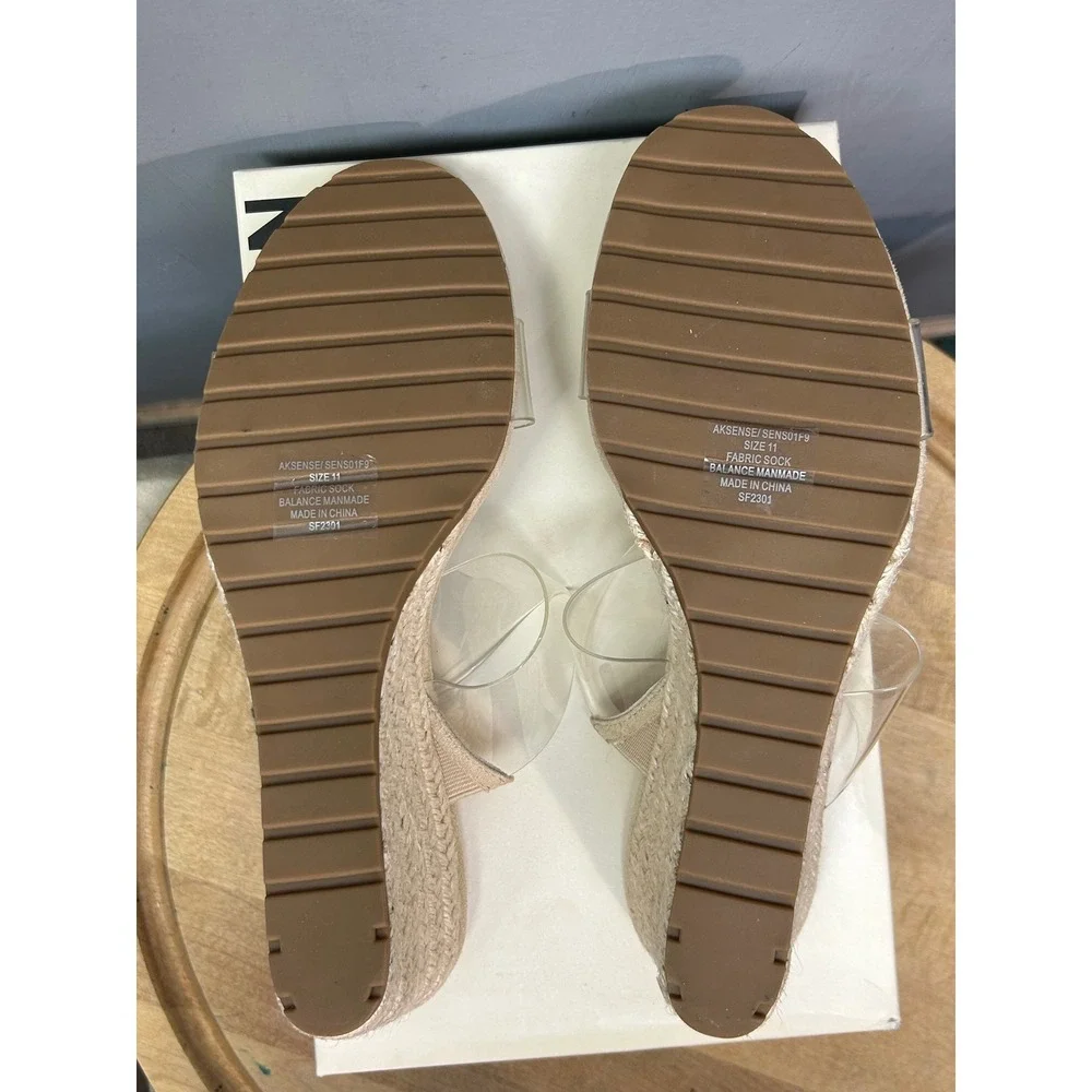 Anne Klein Wedge Sandals Womens 11 Clear Aksense Espadrille iFlex SENS01F9 Beige
